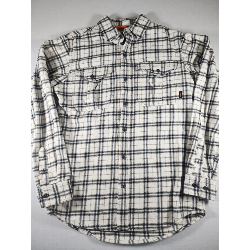 Walls Men's Heavyweight Brushed Flannel White Plaid Workwear‎ Work Shirt Medium